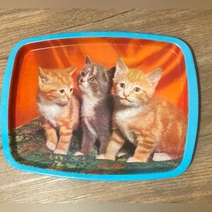 Vtg 60’s Worcester Ware England Cat Metal Tin Tray 15” x 11.2” / GUC